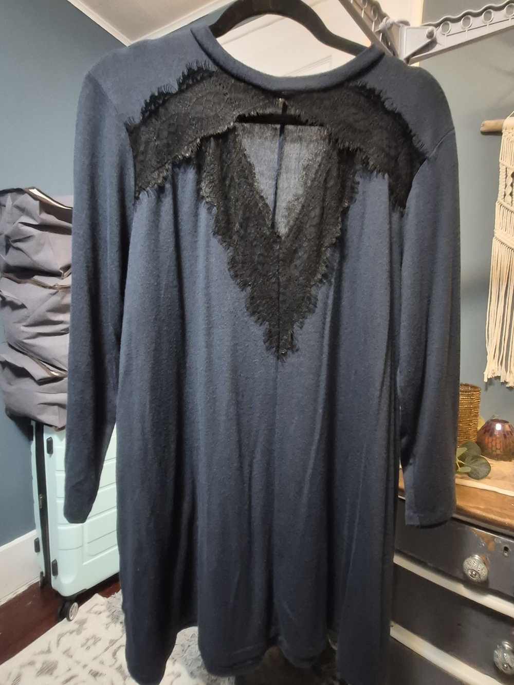 Maurices Blue-green  Long-Sleeve Top with Black Lace Yoke